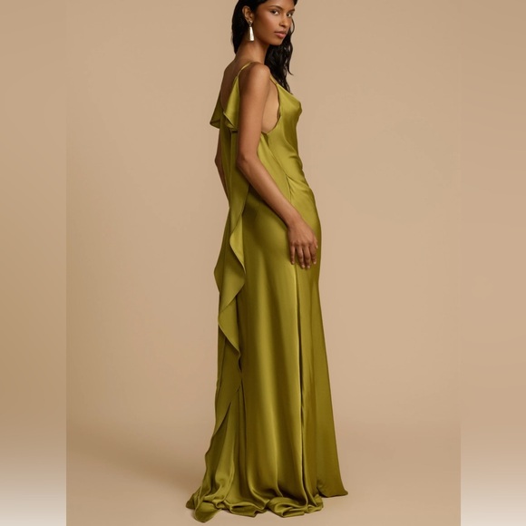 Green Asymmetrical Slip Dress with Cowl Neck - Picture 4 of 6